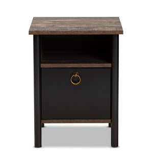 Baxton Studio Vaughan Modern And Contemporary Two-Tone Rustic Brown And Black Finished Wood Nightstand