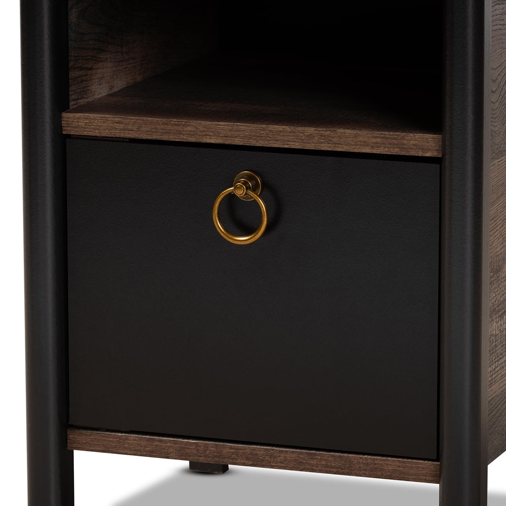 BAXTON STUDIO VAUGHAN MODERN AND CONTEMPORARY TWO-TONE RUSTIC BROWN AND BLACK FINISHED WOOD NIGHTSTAND