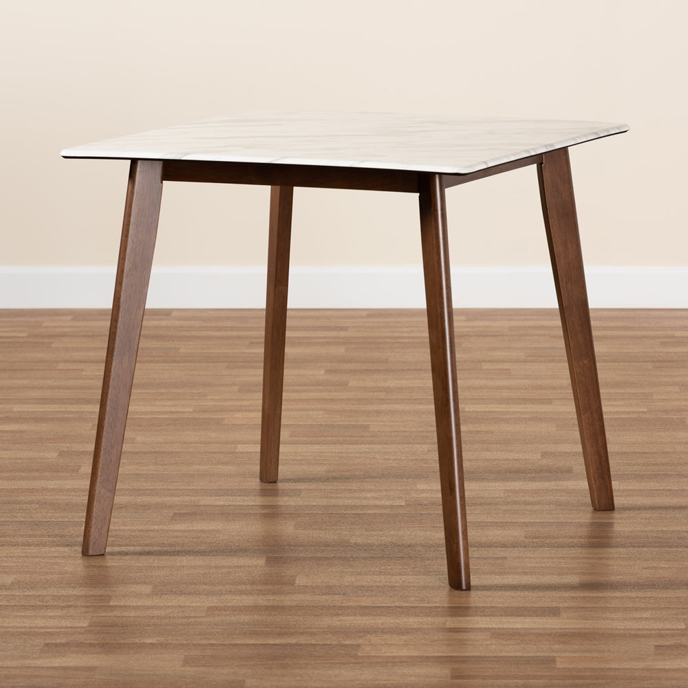 Baxton Studio Kaylee Mid-Century Modern Transitional Walnut Brown Finished Wood Dining Table With Faux Marble Tabletop