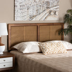 Load image into Gallery viewer, Baxton Studio Gilbert Mid-Century Modern Ash Walnut Finished Wood And Synthetic Rattan Full Size Headboard
