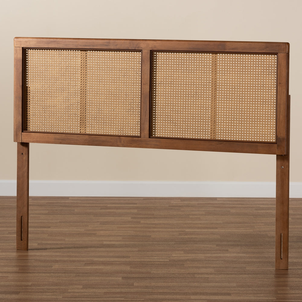 Baxton Studio Gilbert Mid-Century Modern Ash Walnut Finished Wood And Synthetic Rattan Full Size Headboard