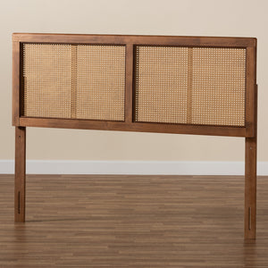 Baxton Studio Gilbert Mid-Century Modern Ash Walnut Finished Wood And Synthetic Rattan Full Size Headboard