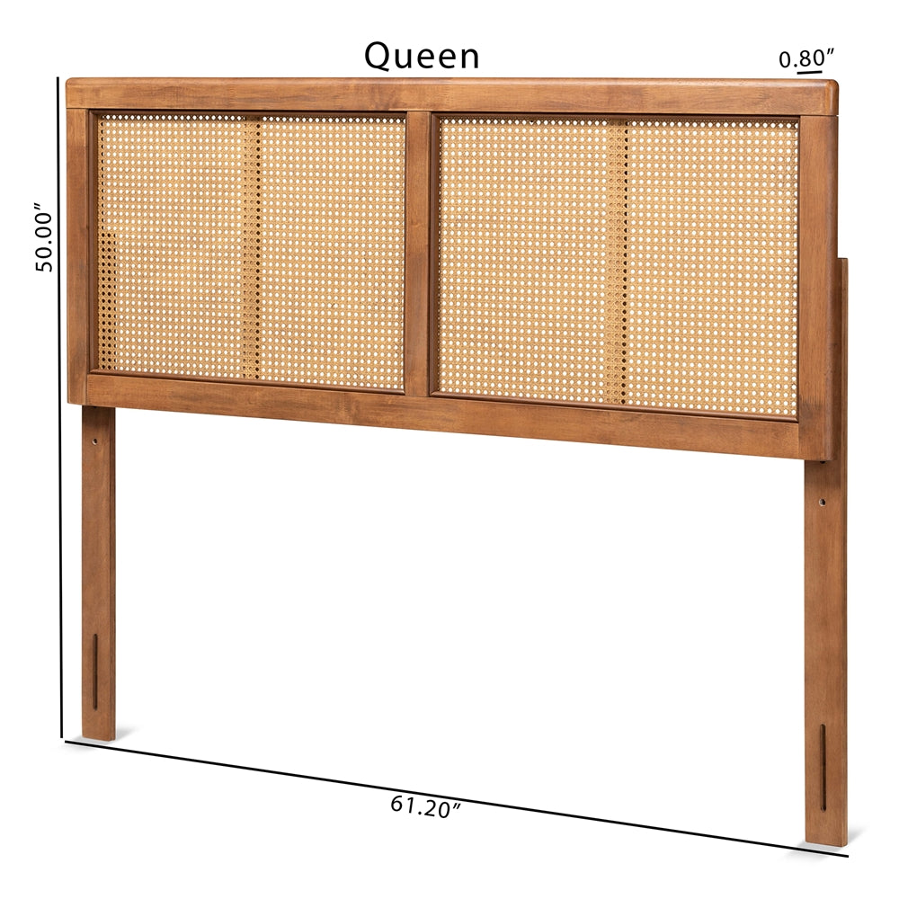 Baxton Studio Gilbert Mid-Century Modern Ash Walnut Finished Wood And Synthetic Rattan Full Size Headboard