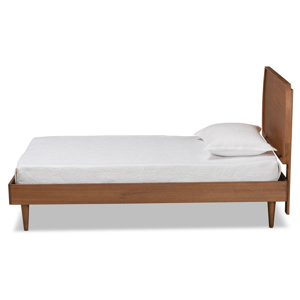 Baxton Studio Yori Mid-Century Modern Walnut Brown Finished Wood Twin Size Platform Bed