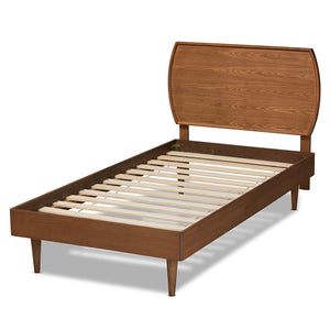 Baxton Studio Yori Mid-Century Modern Walnut Brown Finished Wood Twin Size Platform Bed