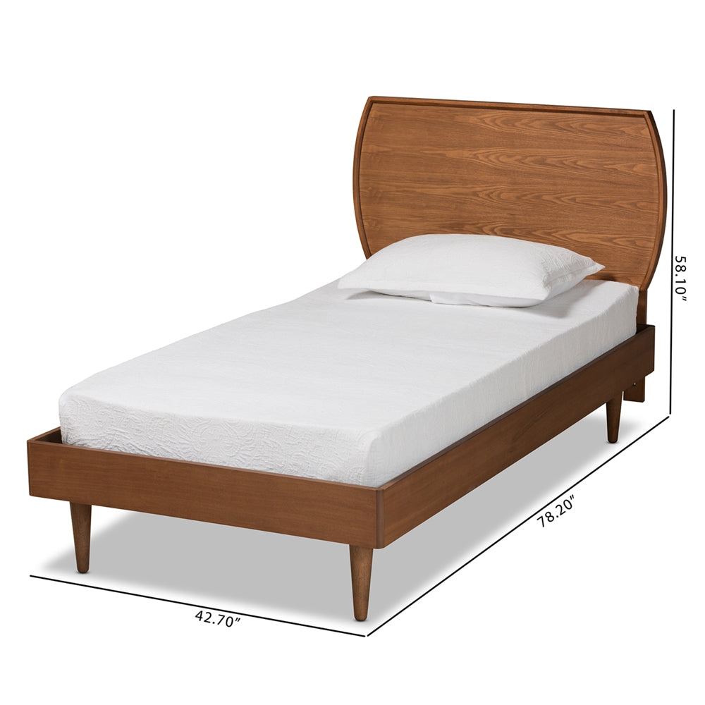 Baxton Studio Yori Mid-Century Modern Walnut Brown Finished Wood Twin Size Platform Bed