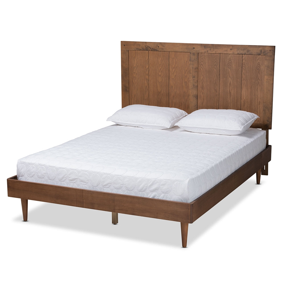 Baxton Studio Nicola Mid-Century Modern Transitional Ash Walnut Finished Wood Platform Bed