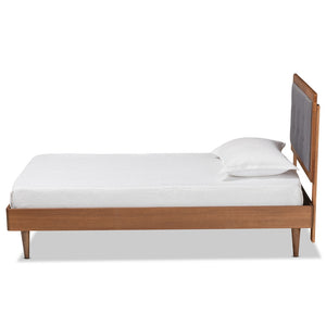 Baxton Studio Greta Mid-Century Modern Fabric Upholstered and Finished Wood Platform Bed