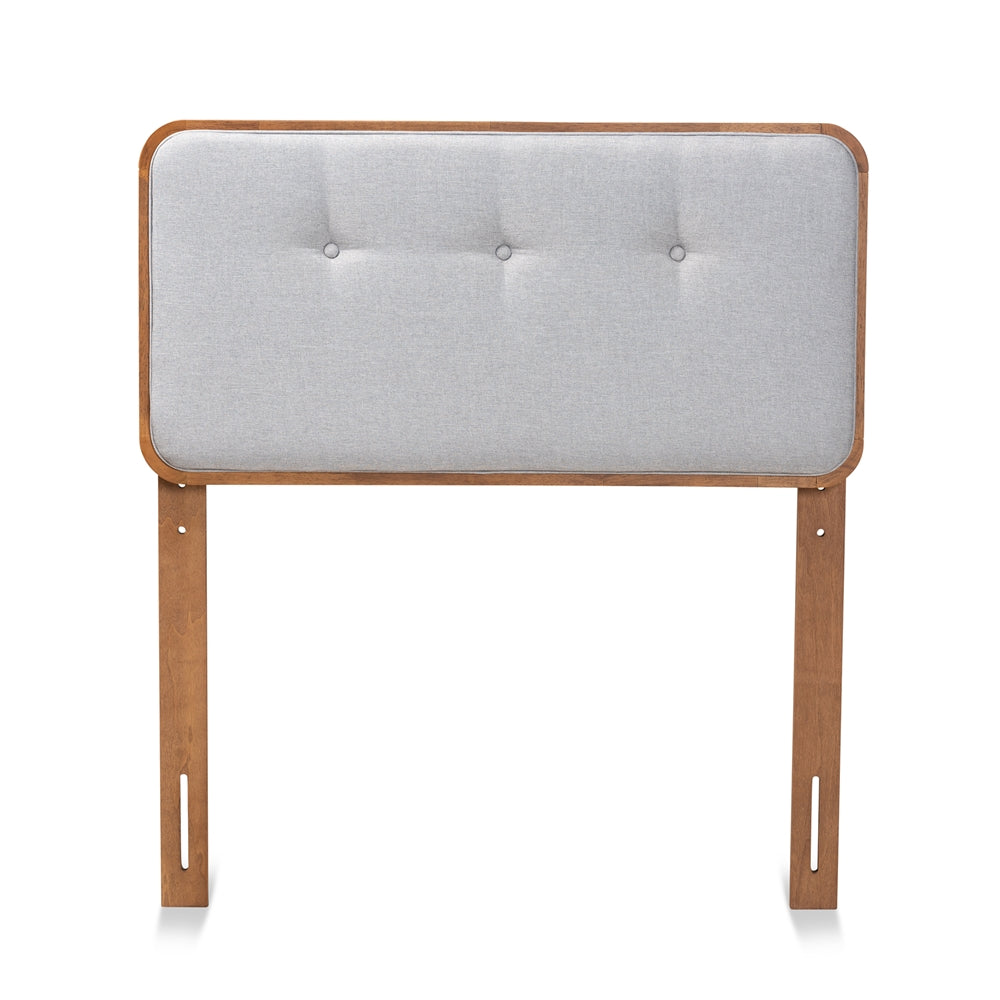 Baxton Studio Palina Mid-Century Modern Light Grey Fabric Upholstered And Walnut Brown Finished Wood Twin Size Headboard