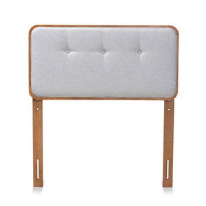 Baxton Studio Palina Mid-Century Modern Light Grey Fabric Upholstered And Walnut Brown Finished Wood Twin Size Headboard