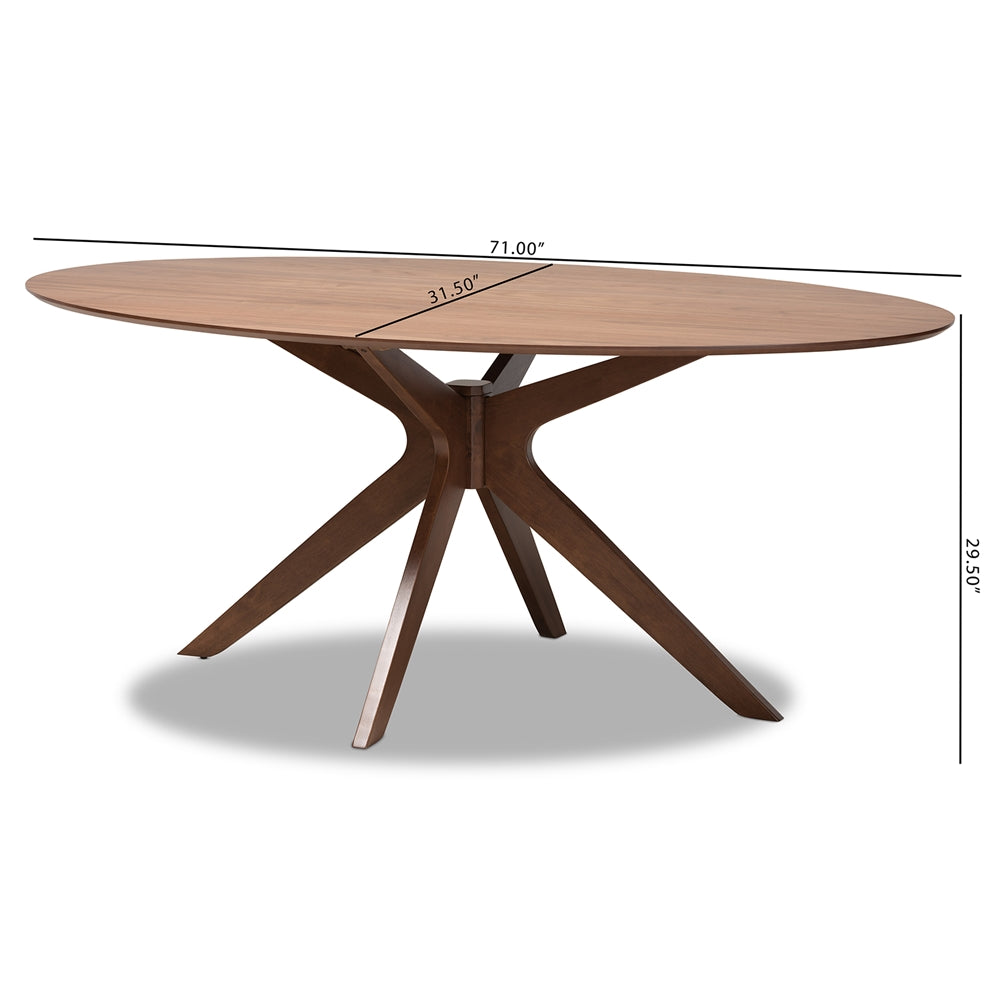 Baxton Studio Monte Mid-Century Modern Walnut Brown Finished Wood 71-Inch Oval Dining Table