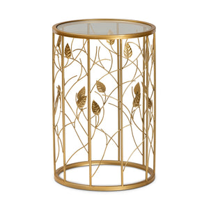 Baxton Studio Anaya Modern And Contemporary Glam Brushed Gold Finished Metal And Glass Leaf Accent End Table