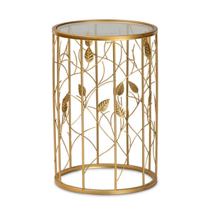 Baxton Studio Anaya Modern And Contemporary Glam Brushed Gold Finished Metal And Glass Leaf Accent End Table