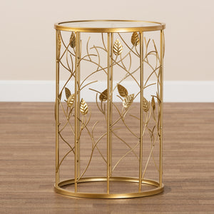 Baxton Studio Anaya Modern And Contemporary Glam Brushed Gold Finished Metal And Glass Leaf Accent End Table