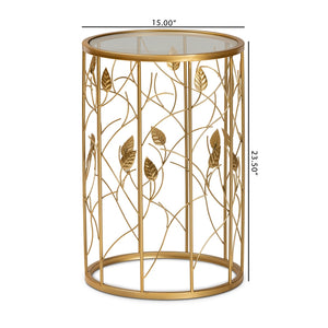 Baxton Studio Anaya Modern And Contemporary Glam Brushed Gold Finished Metal And Glass Leaf Accent End Table