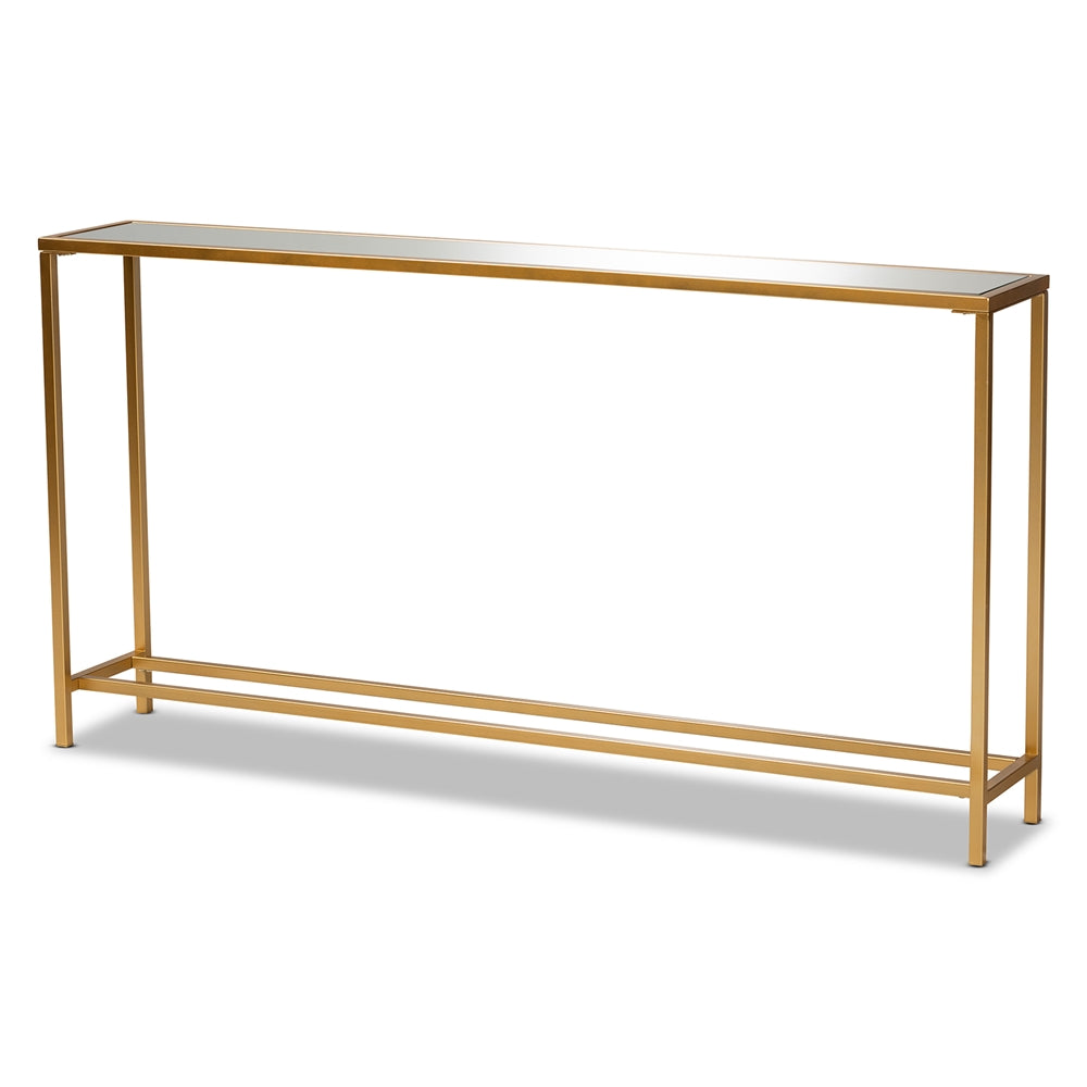 Baxton Studio Alessa Modern And Contemporary Glam Gold Finished Metal And Mirrored Glass Console Table