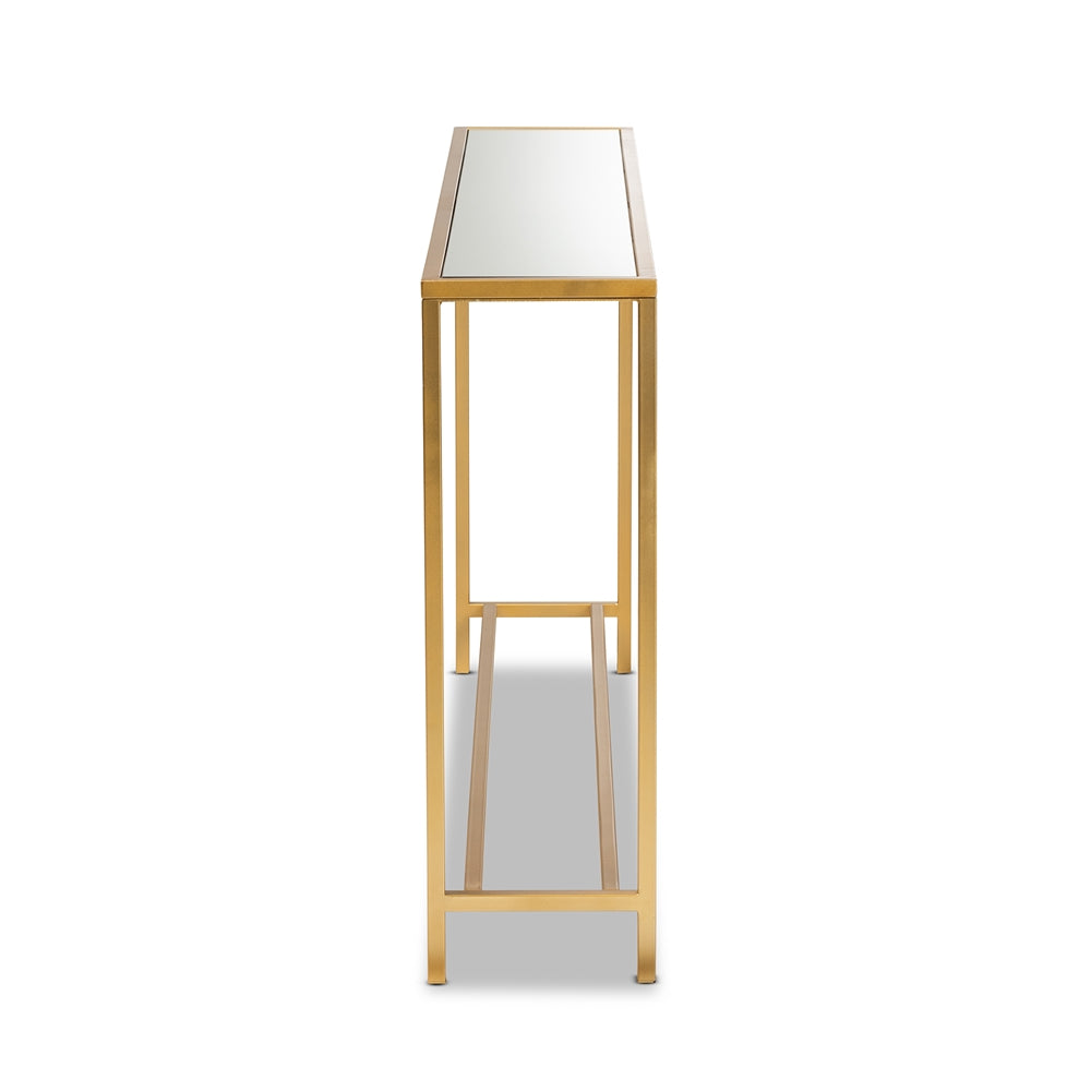 Baxton Studio Alessa Modern And Contemporary Glam Gold Finished Metal And Mirrored Glass Console Table