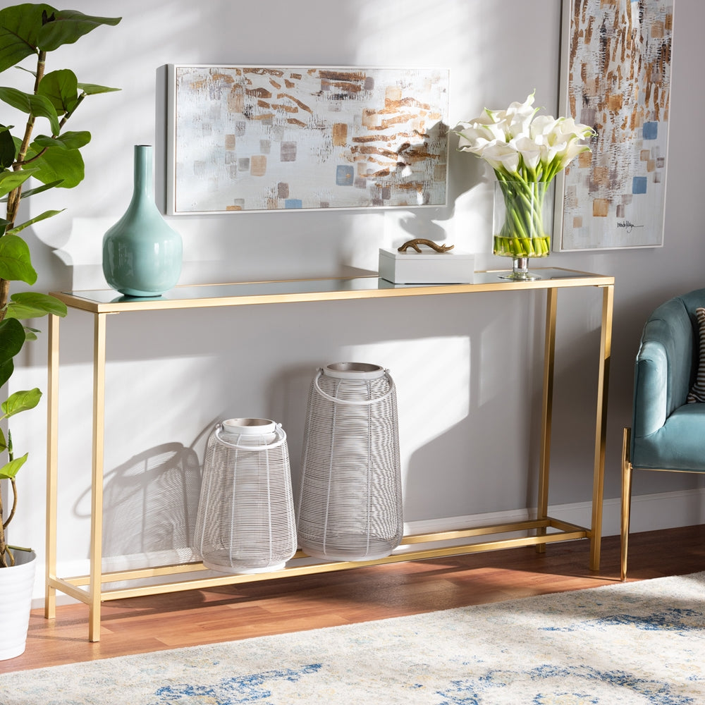 Baxton Studio Alessa Modern And Contemporary Glam Gold Finished Metal And Mirrored Glass Console Table