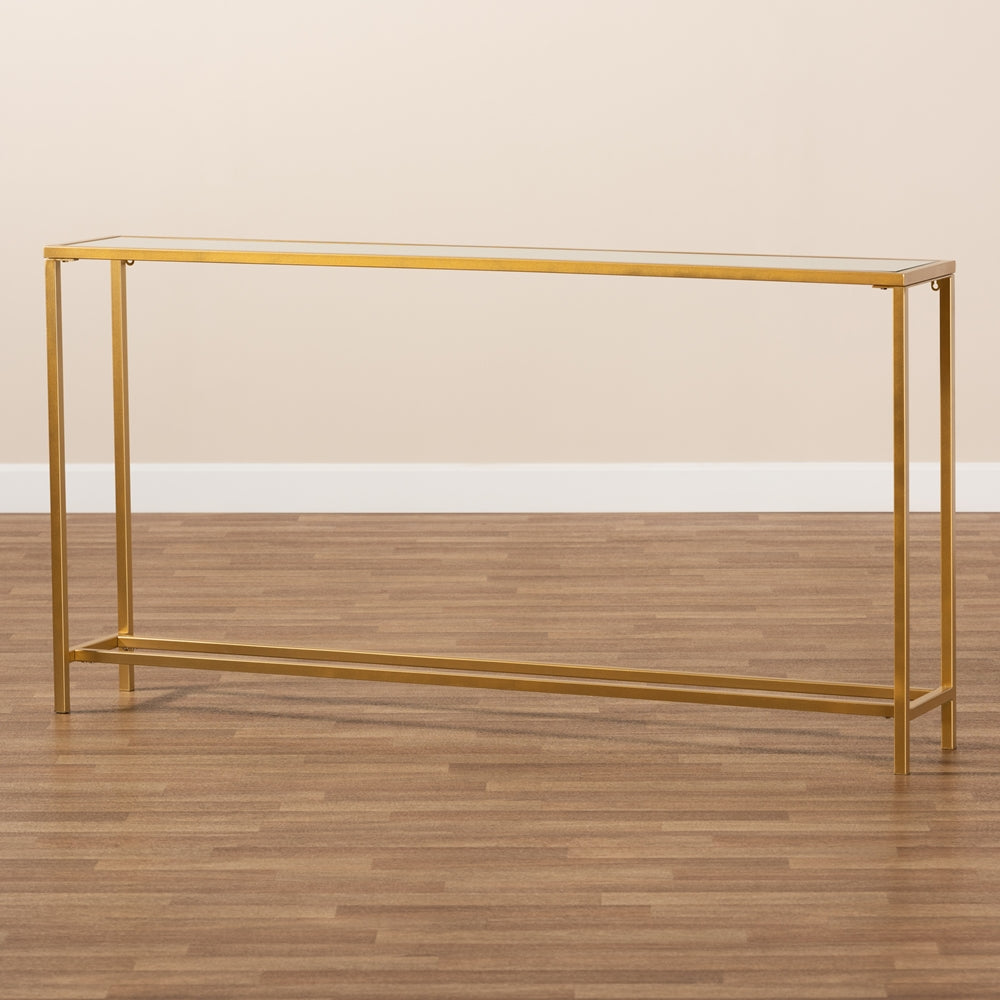 Baxton Studio Alessa Modern And Contemporary Glam Gold Finished Metal And Mirrored Glass Console Table