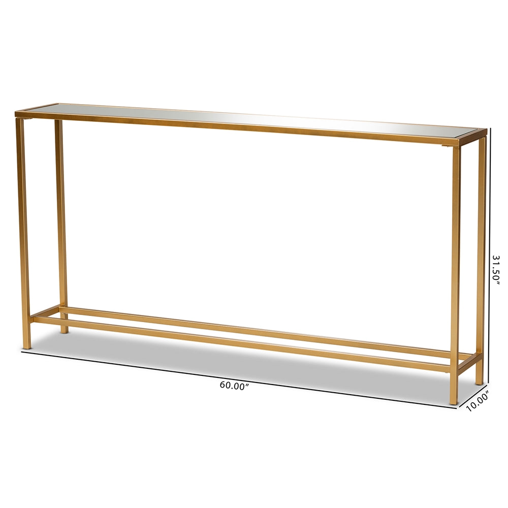 Baxton Studio Alessa Modern And Contemporary Glam Gold Finished Metal And Mirrored Glass Console Table