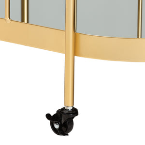 BAXTON STUDIO KAMAL MODERN AND CONTEMPORARY GLAM BRUSHED GOLD FINISHED METAL AND MIRRORED GLASS 2-TIER MOBILE WINE BAR CART