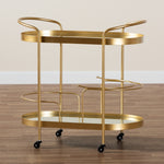 Load image into Gallery viewer, Baxton Studio Kamal Modern And Contemporary Glam Brushed Gold Finished Metal And Mirrored Glass 2-Tier Mobile Wine Bar Cart
