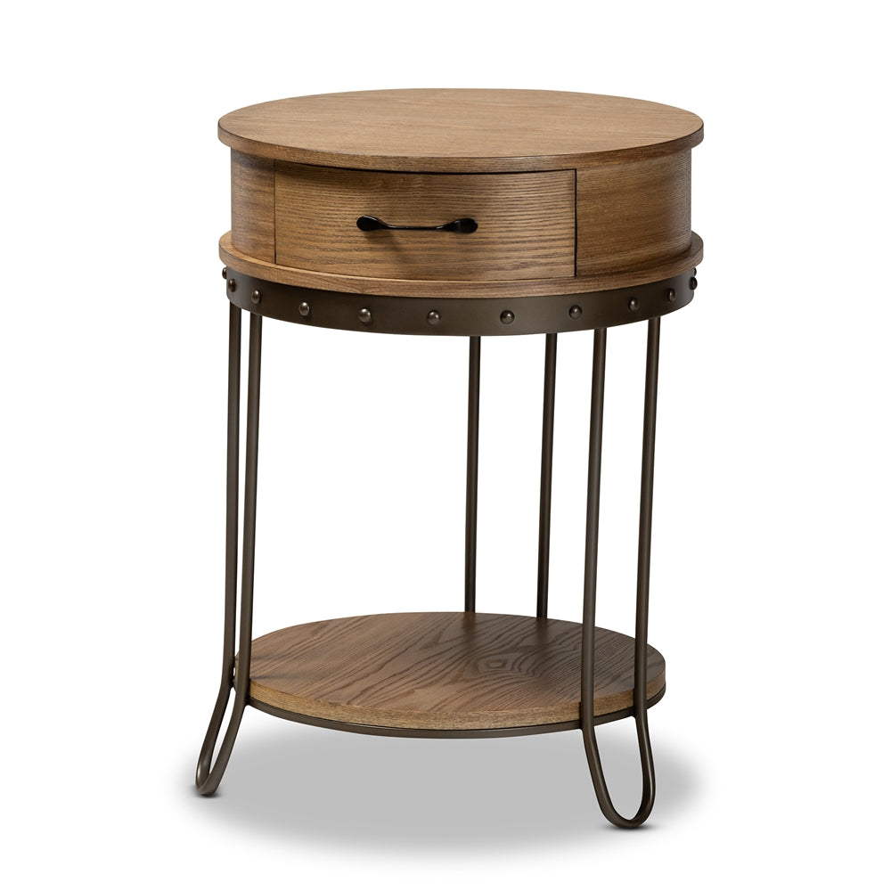 Baxton Studio Kellyn Vintage Rustic Industrial Finished Wood and Finished Metal 1-Drawer End Table