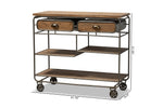 Load image into Gallery viewer, Baxton Studio Grant Vintage Rustic Industrial Oak Brown Finished Wood And Black Finished Metal 2-Drawer Kitchen Cart
