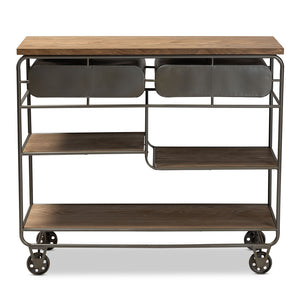 Baxton Studio Grant Vintage Rustic Industrial Oak Brown Finished Wood And Black Finished Metal 2-Drawer Kitchen Cart