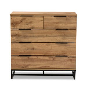 Baxton Studio Franklin Modern And Contemporary Oak Finished Wood And Black Finished Metal 5-Drawer Bedroom Chest