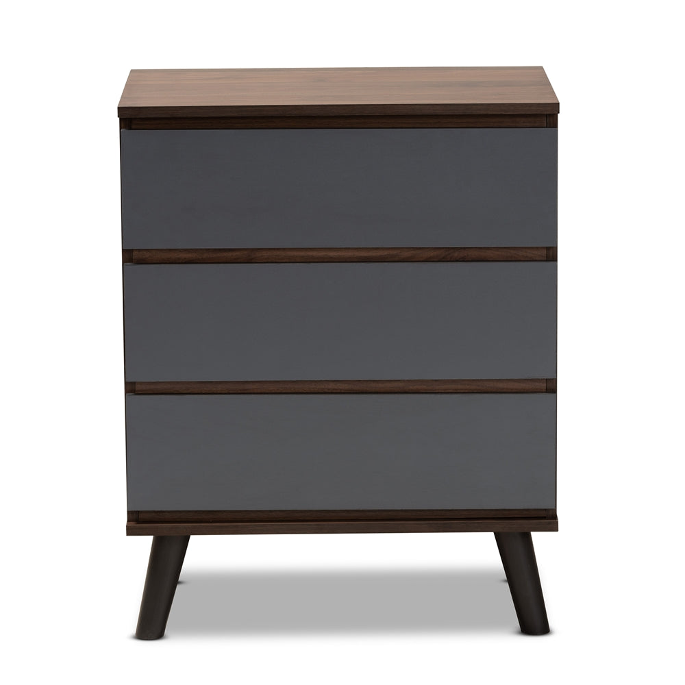 Baxton Studio Roldan Modern And Contemporary Two-Tone Walnut And Grey Finished Wood 3-Drawer Bedroom Chest