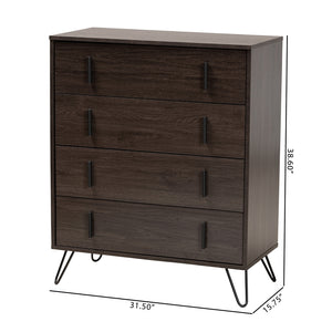 Baxton Studio Baldor Modern And Contemporary Dark Brown Finished Wood And Black Metal 4-Drawer Bedroom Chest