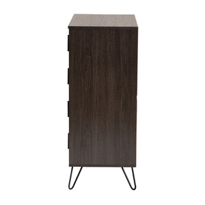 Baxton Studio Baldor Modern And Contemporary Dark Brown Finished Wood And Black Metal 4-Drawer Bedroom Chest