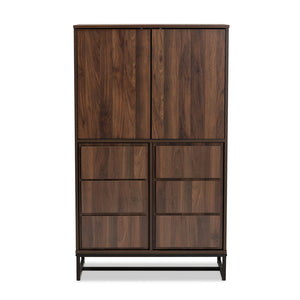 Baxton Studio Neil Modern And Contemporary Walnut Brown Finished Wood And Black Finished Metal Multipurpose Storage Cabinet