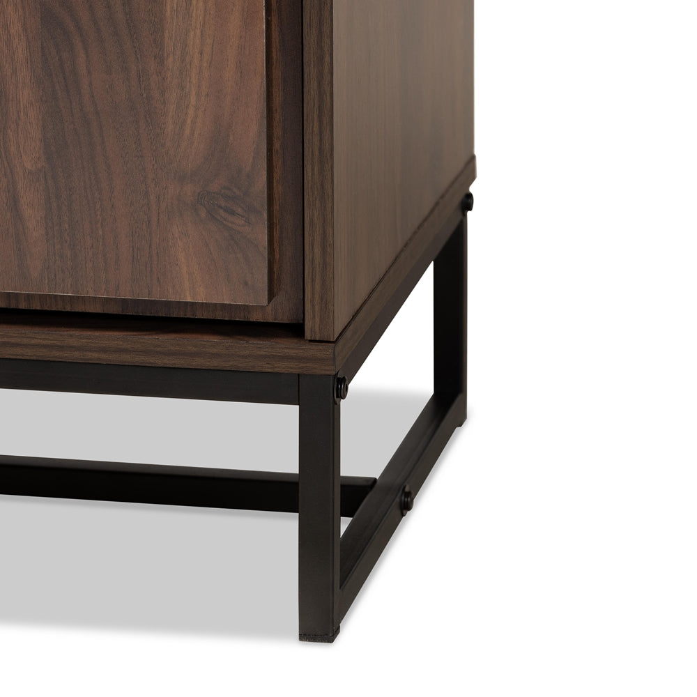 BAXTON STUDIO NEIL MODERN AND CONTEMPORARY WALNUT BROWN FINISHED WOOD AND BLACK FINISHED METAL MULTIPURPOSE STORAGE CABINET