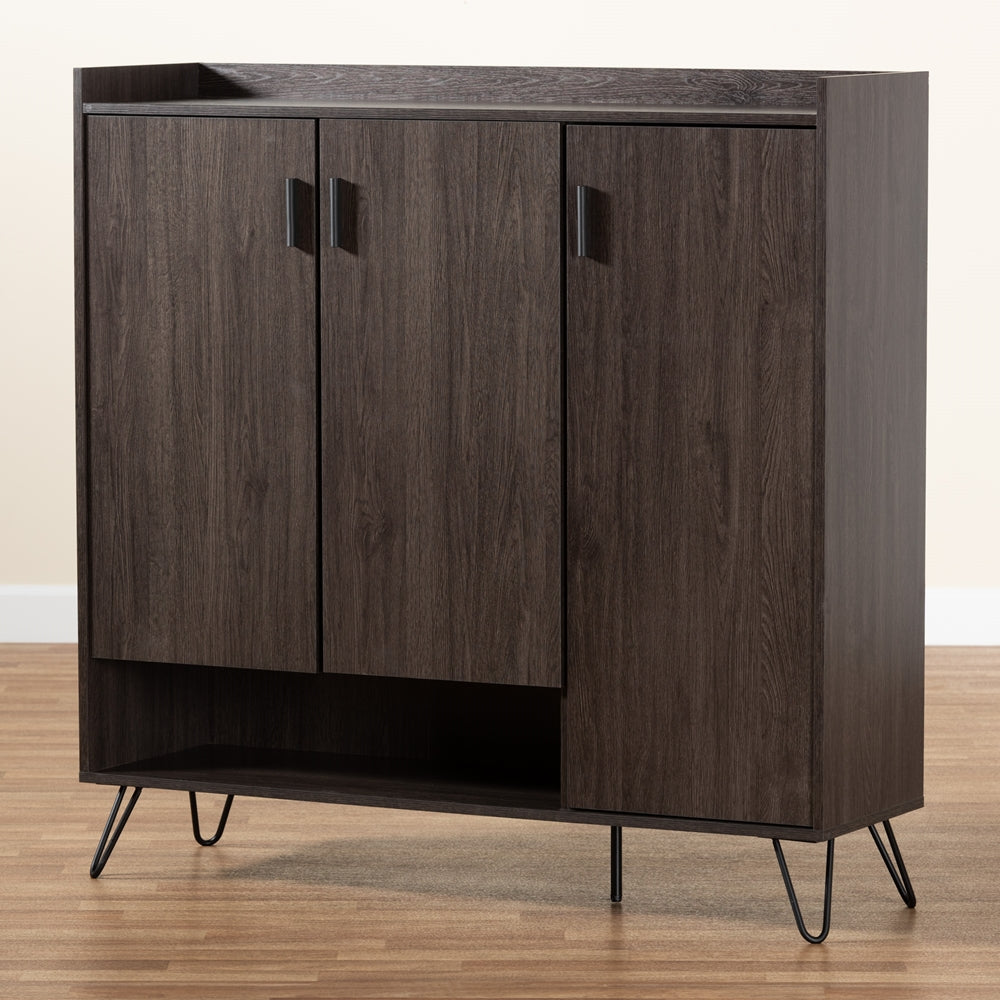 Baxton Studio Baldor Modern And Contemporary Dark Brown Finished Wood 3-Door Shoe Cabinet