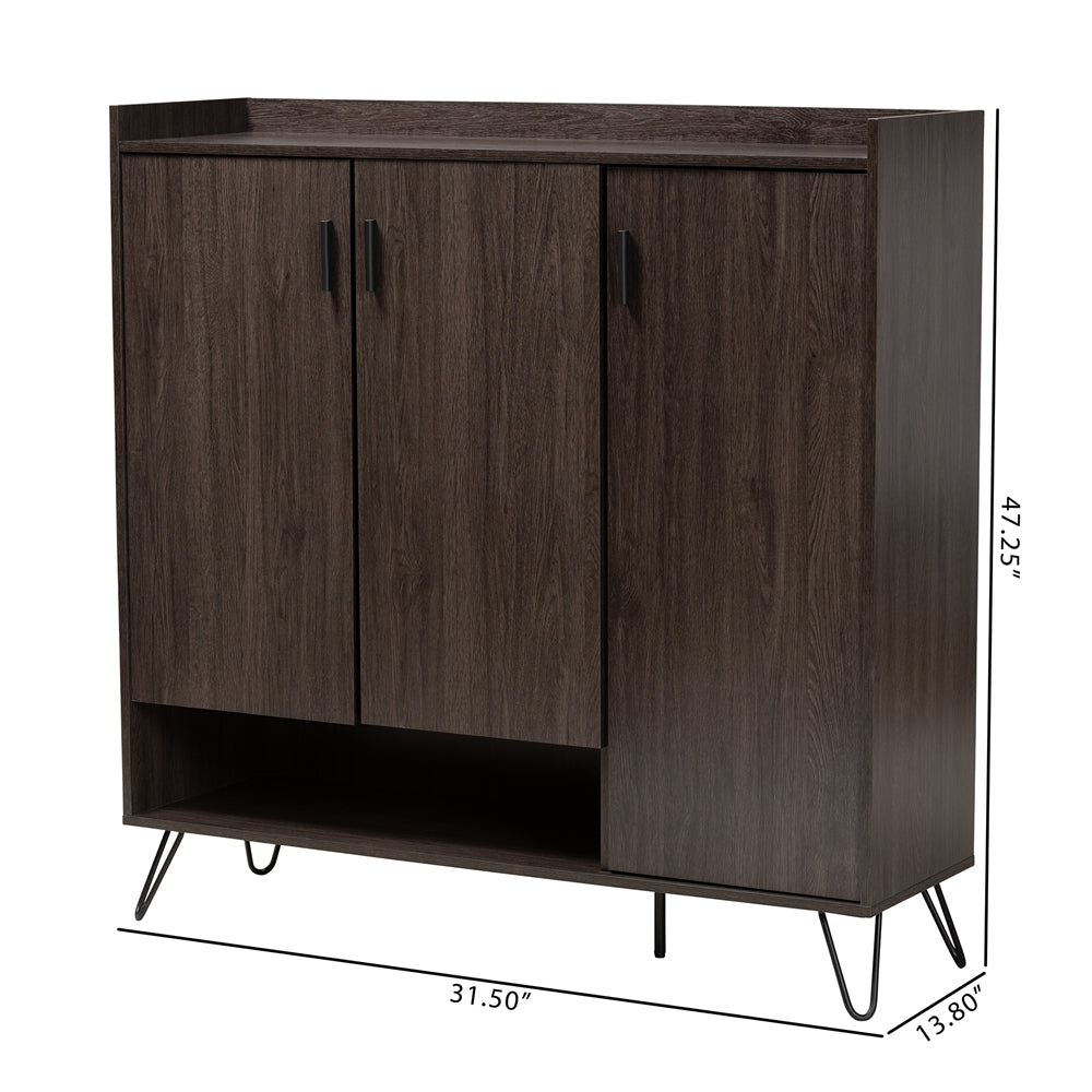 Baxton Studio Baldor Modern And Contemporary Dark Brown Finished Wood 3-Door Shoe Cabinet