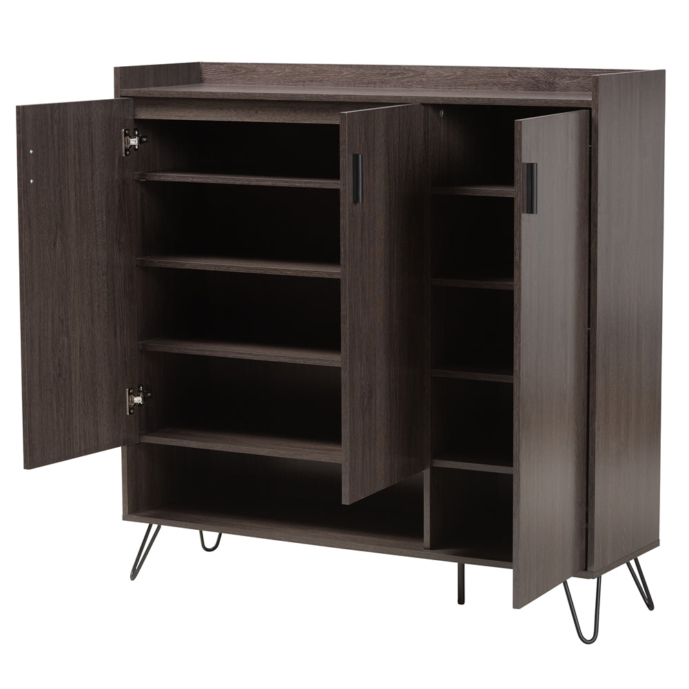 Baxton Studio Baldor Modern And Contemporary Dark Brown Finished Wood 3-Door Shoe Cabinet