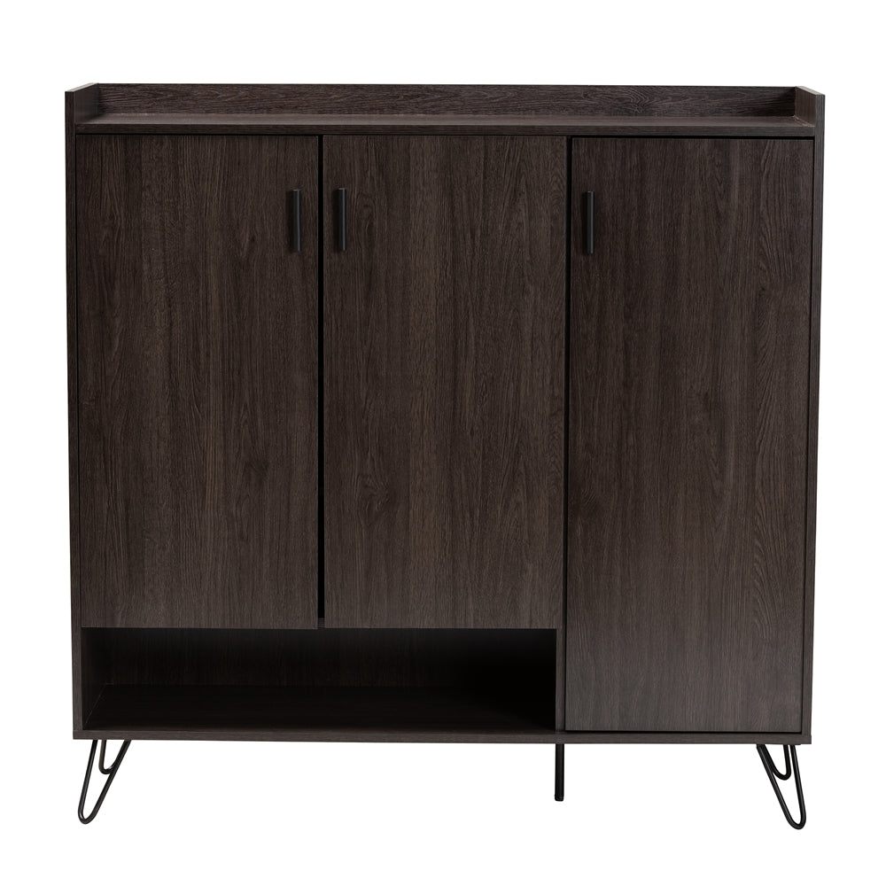 Baxton Studio Baldor Modern And Contemporary Dark Brown Finished Wood 3-Door Shoe Cabinet