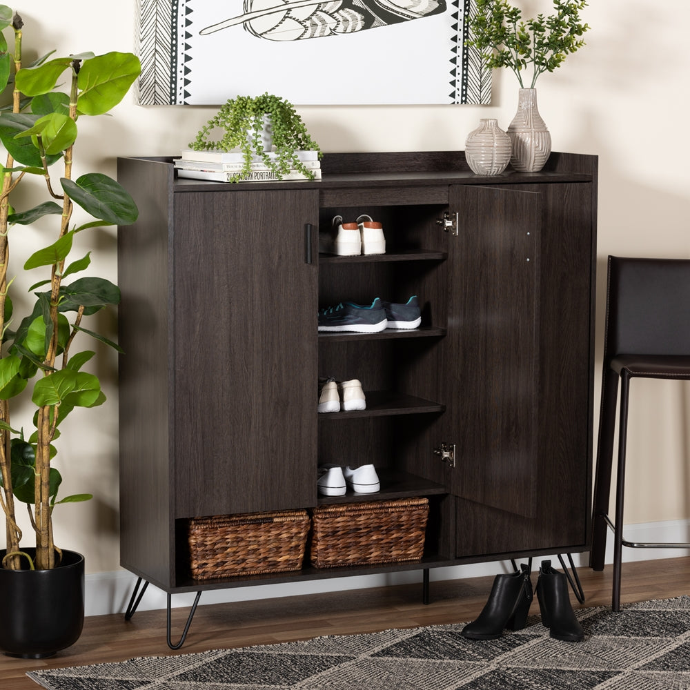 Baxton Studio Baldor Modern And Contemporary Dark Brown Finished Wood 3-Door Shoe Cabinet