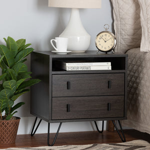 Baxton Studio Glover Modern And Contemporary Dark Brown Finished Wood And Black Metal 2-Drawer Nightstand