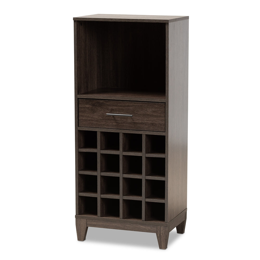 Baxton Studio Trenton Modern And Contemporary Dark Brown Finished Wood 1-Drawer Wine Storage Cabinet