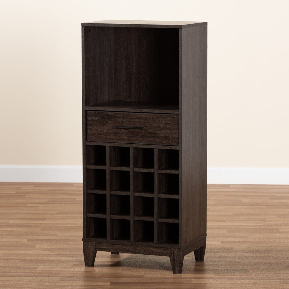 Baxton Studio Trenton Modern And Contemporary Dark Brown Finished Wood 1-Drawer Wine Storage Cabinet