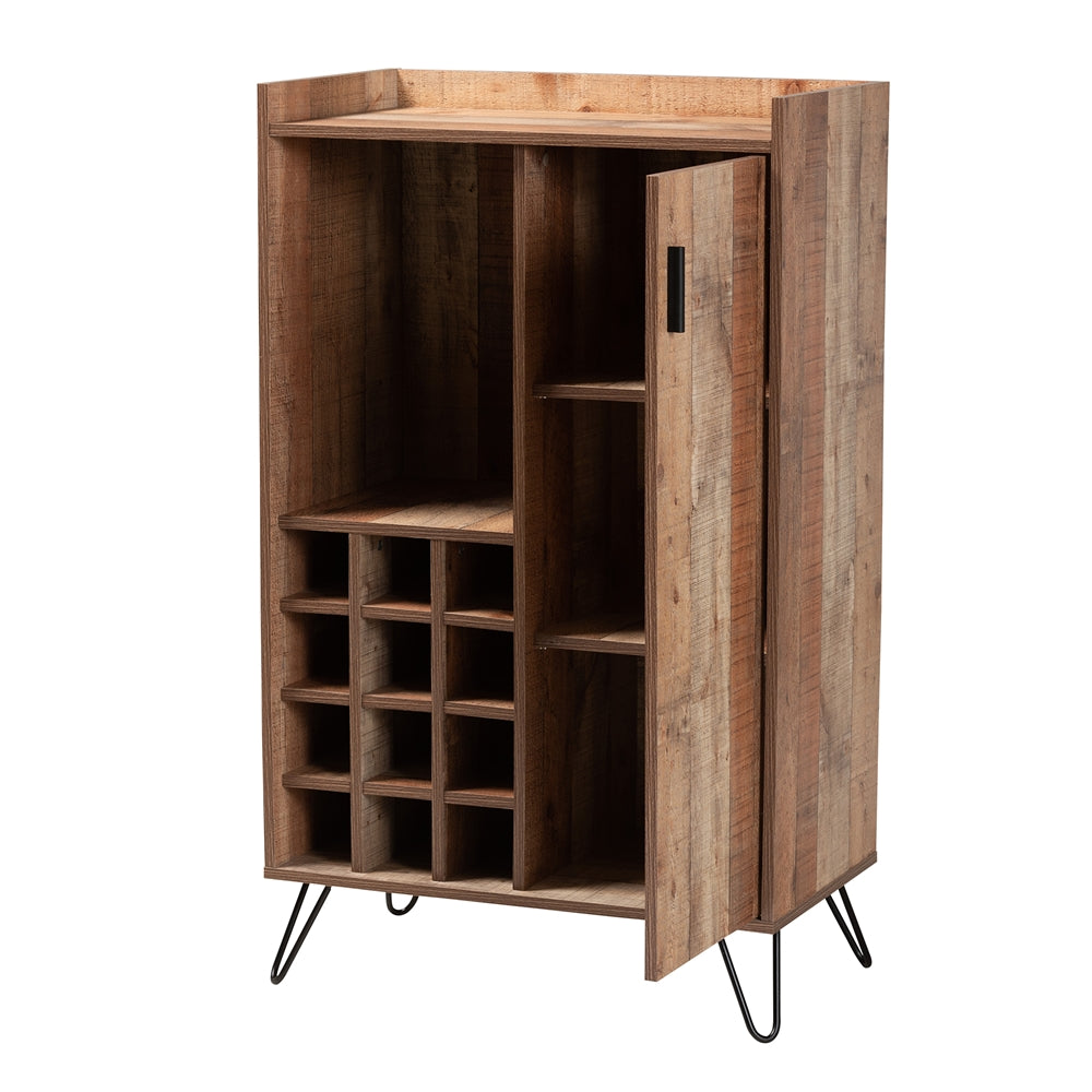 Baxton Studio Mathis Modern And Contemporary Rustic Brown Finished Wood And Black Metal Wine Storage Cabinet