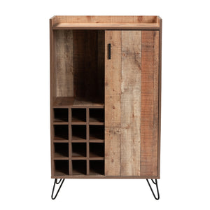 Baxton Studio Mathis Modern And Contemporary Rustic Brown Finished Wood And Black Metal Wine Storage Cabinet