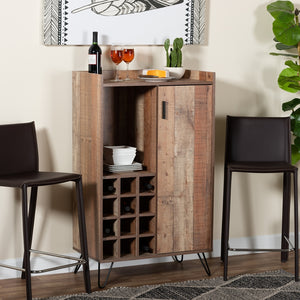 Baxton Studio Mathis Modern And Contemporary Rustic Brown Finished Wood And Black Metal Wine Storage Cabinet