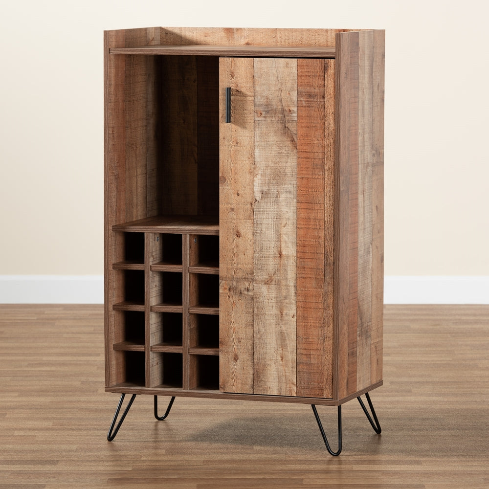 Baxton Studio Mathis Modern And Contemporary Rustic Brown Finished Wood And Black Metal Wine Storage Cabinet