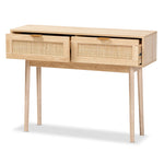 Load image into Gallery viewer, Baxton Studio Baird Mid-Century Modern Light Oak Brown Finished Wood And Rattan 2-Drawer Console Table
