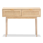 Load image into Gallery viewer, Baxton Studio Baird Mid-Century Modern Light Oak Brown Finished Wood And Rattan 2-Drawer Console Table
