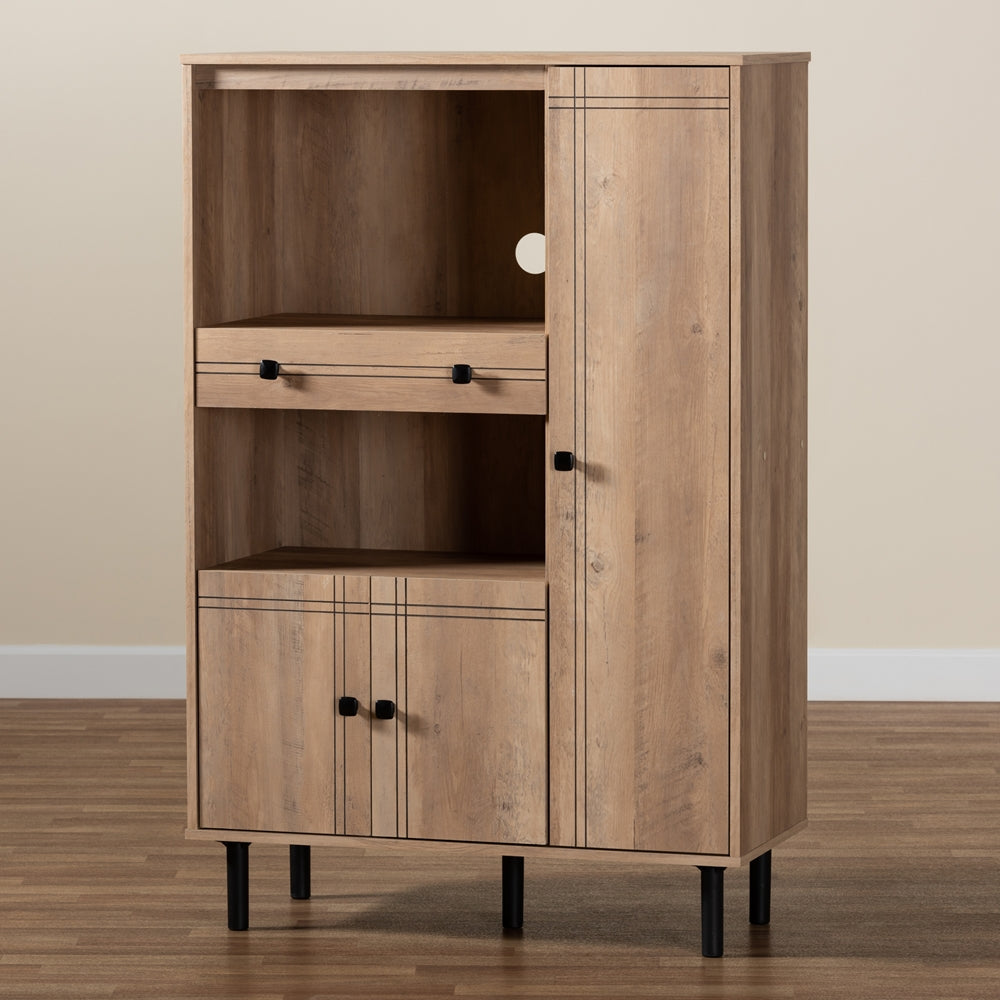 Baxton Studio Patterson Modern And Contemporary Oak Brown Finished 1-Drawer Kitchen Storage Cabinet